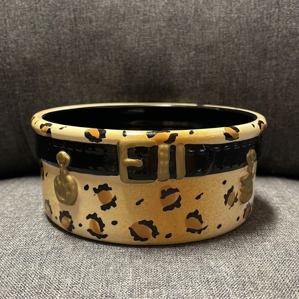 Lillian Vernon Animal Print Belt Buckle Pet Bowls